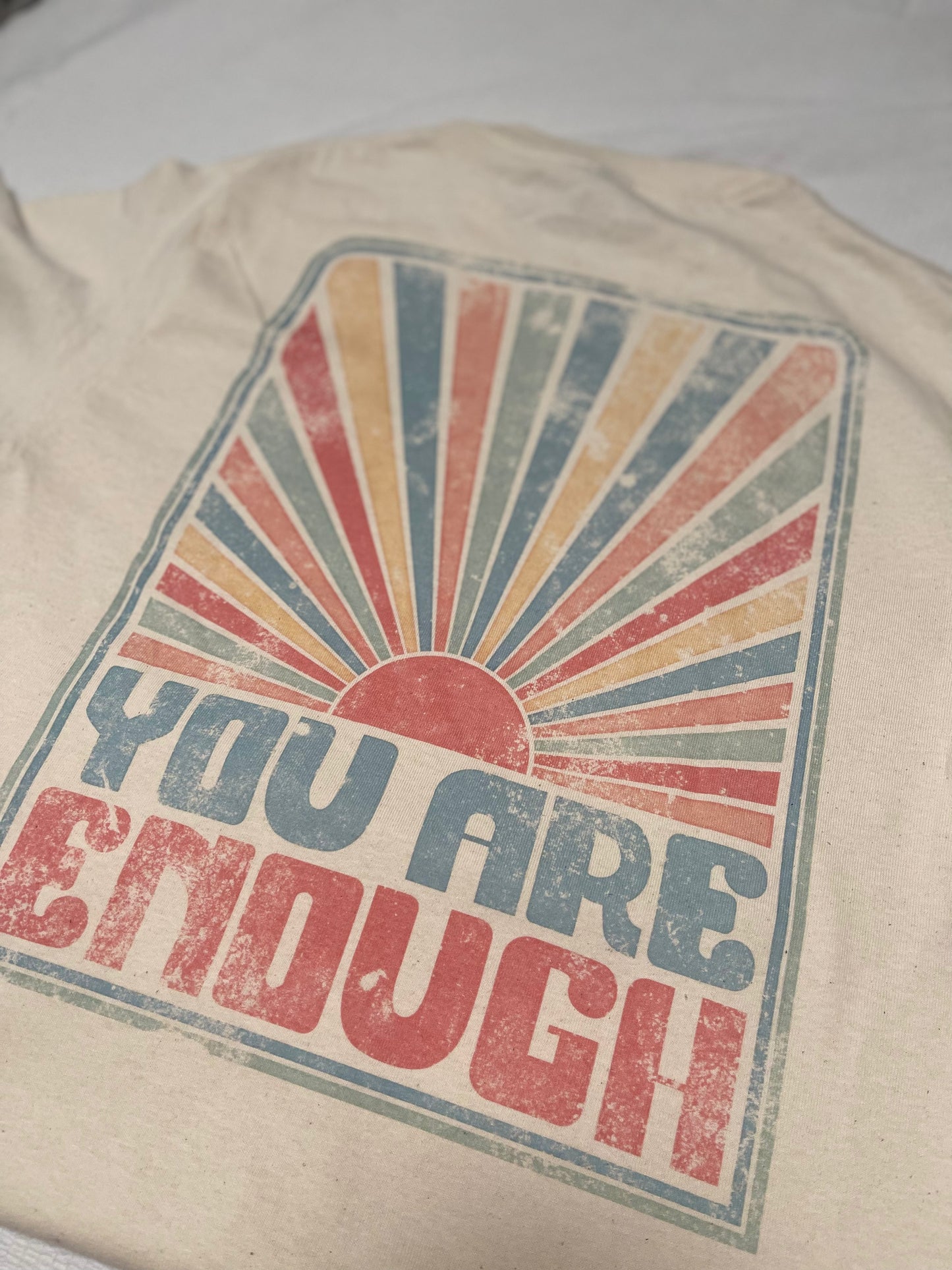 Comfortable natural Gildan T-shirt with empowering text ‘You Are Enough’ – a daily reminder of self-worth and confidence.