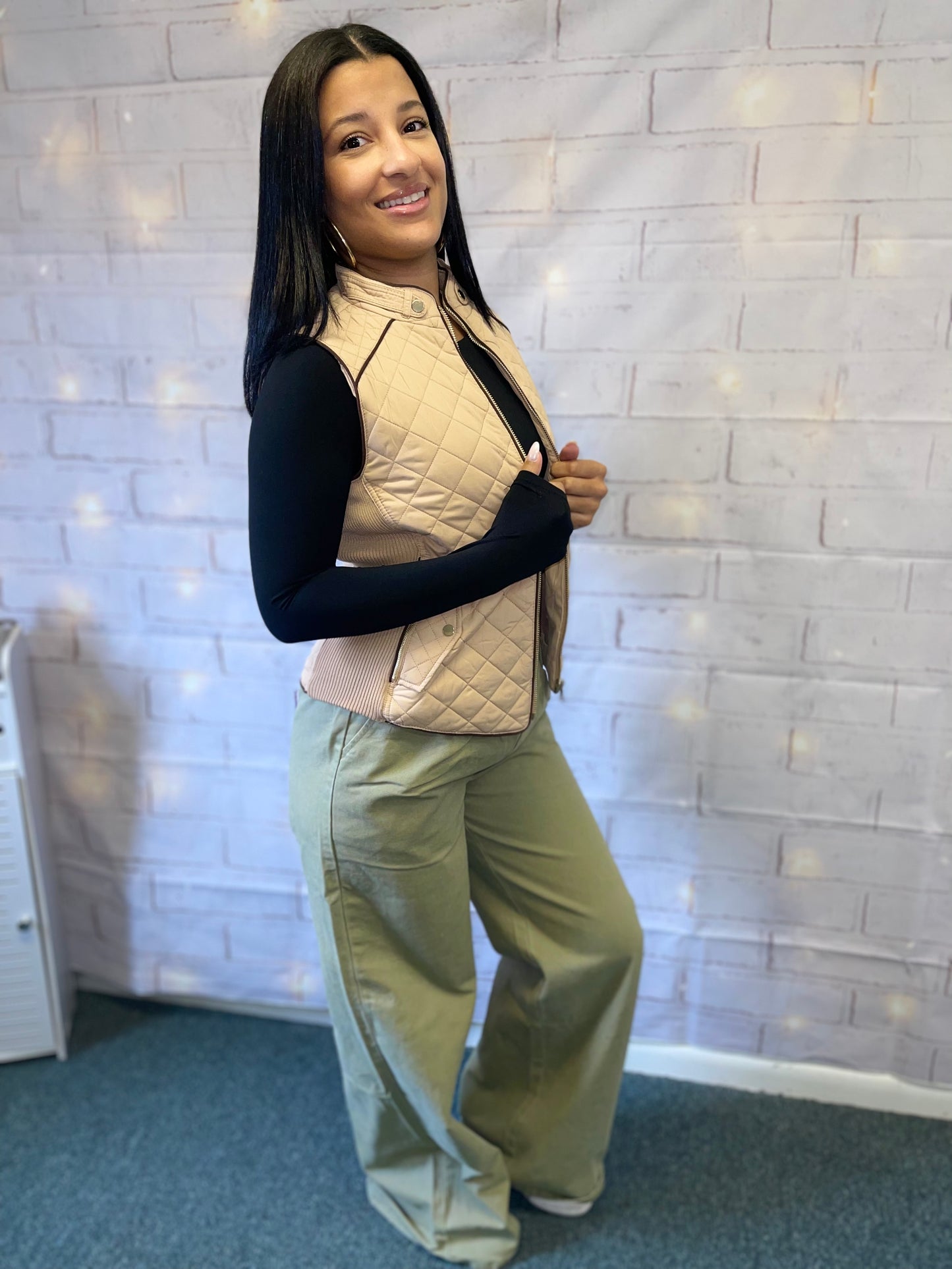 taupe quilted vest