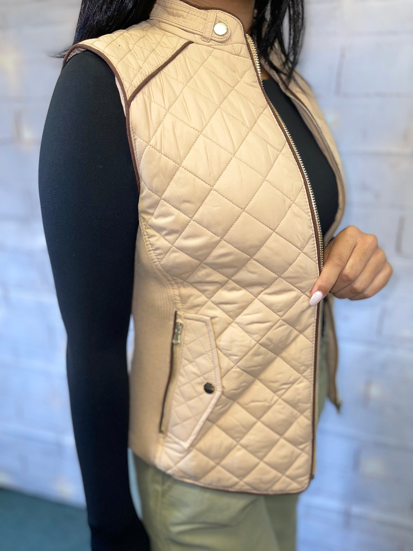 taupe quilted vest