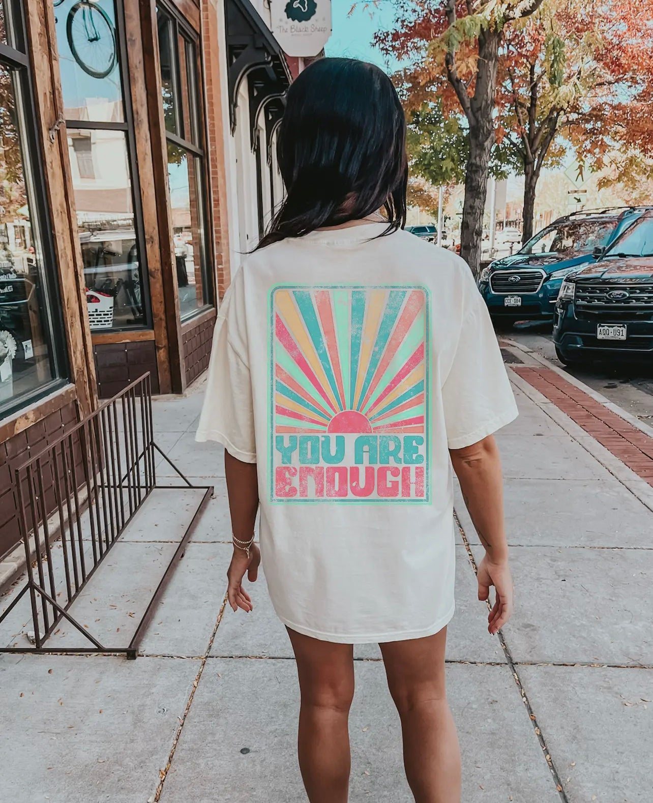 Comfortable natural Gildan T-shirt with empowering text ‘You Are Enough’ – a daily reminder of self-worth and confidence.