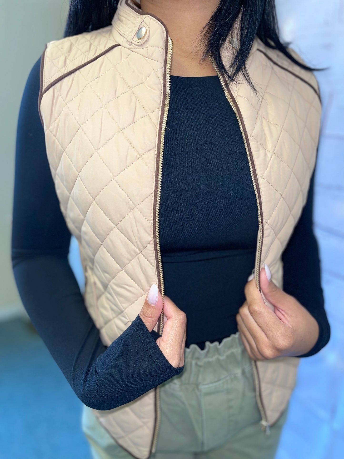 taupe quilted vest