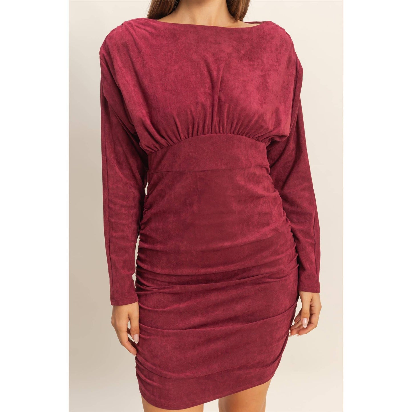 Red Velvet Ruched Mini Dress
