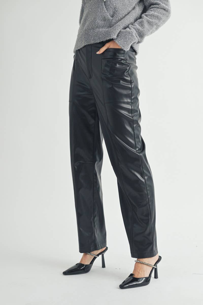 Blackberry Lane Faux Leather Straight-Leg Pants