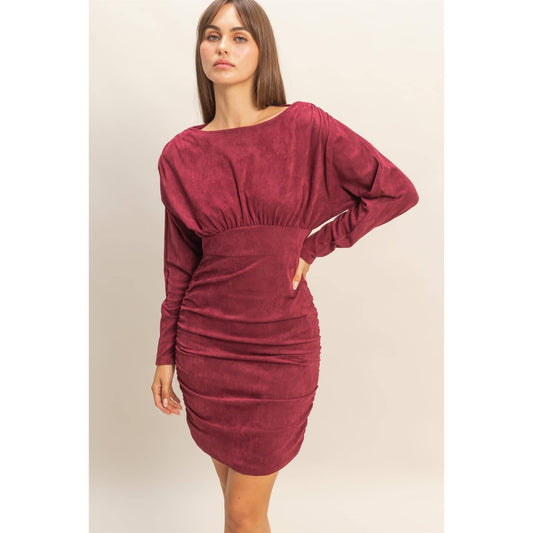 Red Velvet Ruched Mini Dress
