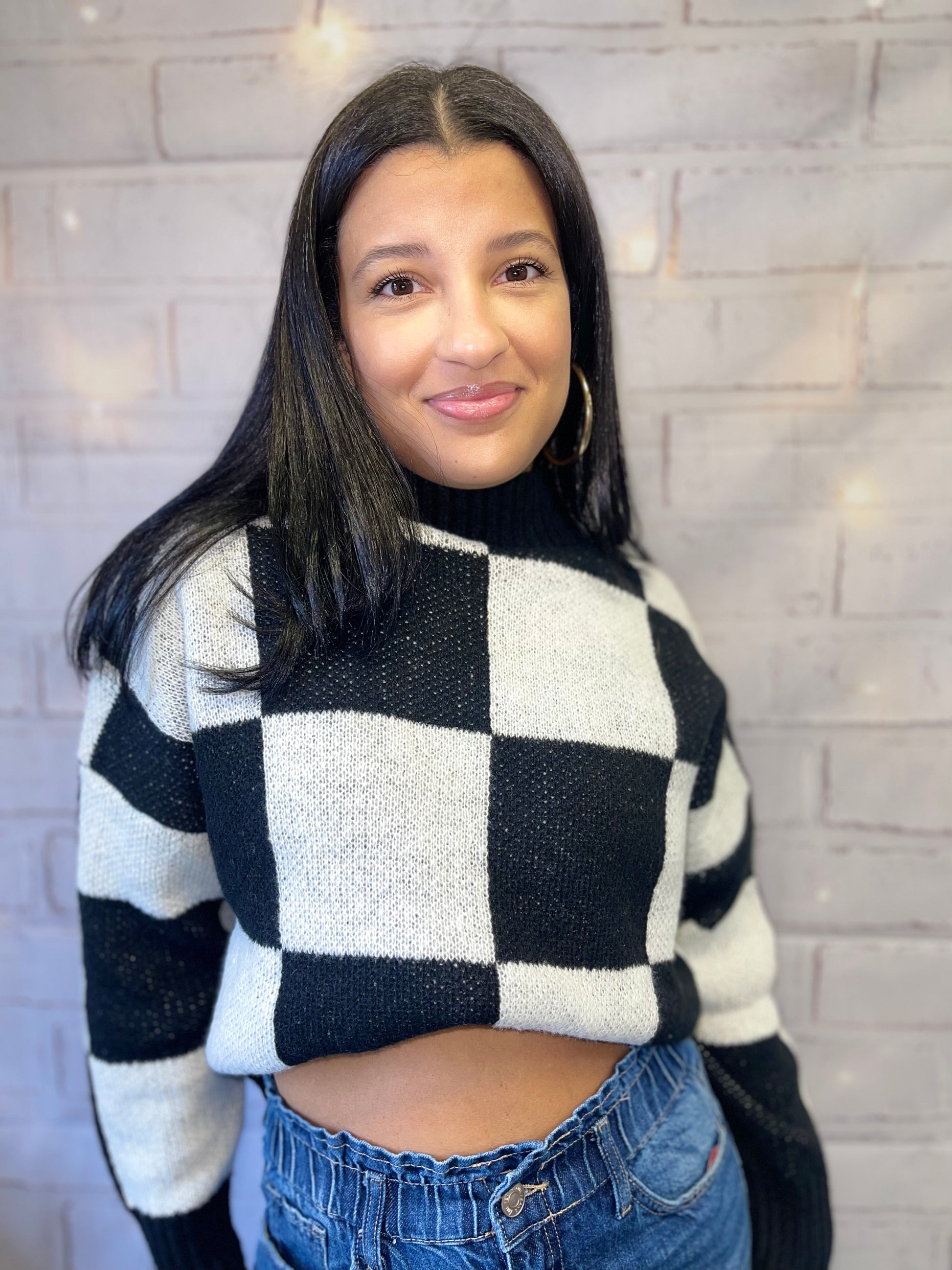 black and white grid checkered sweater