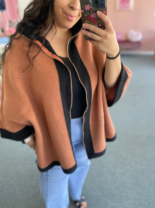 The Bordeaux Zip-Up Poncho