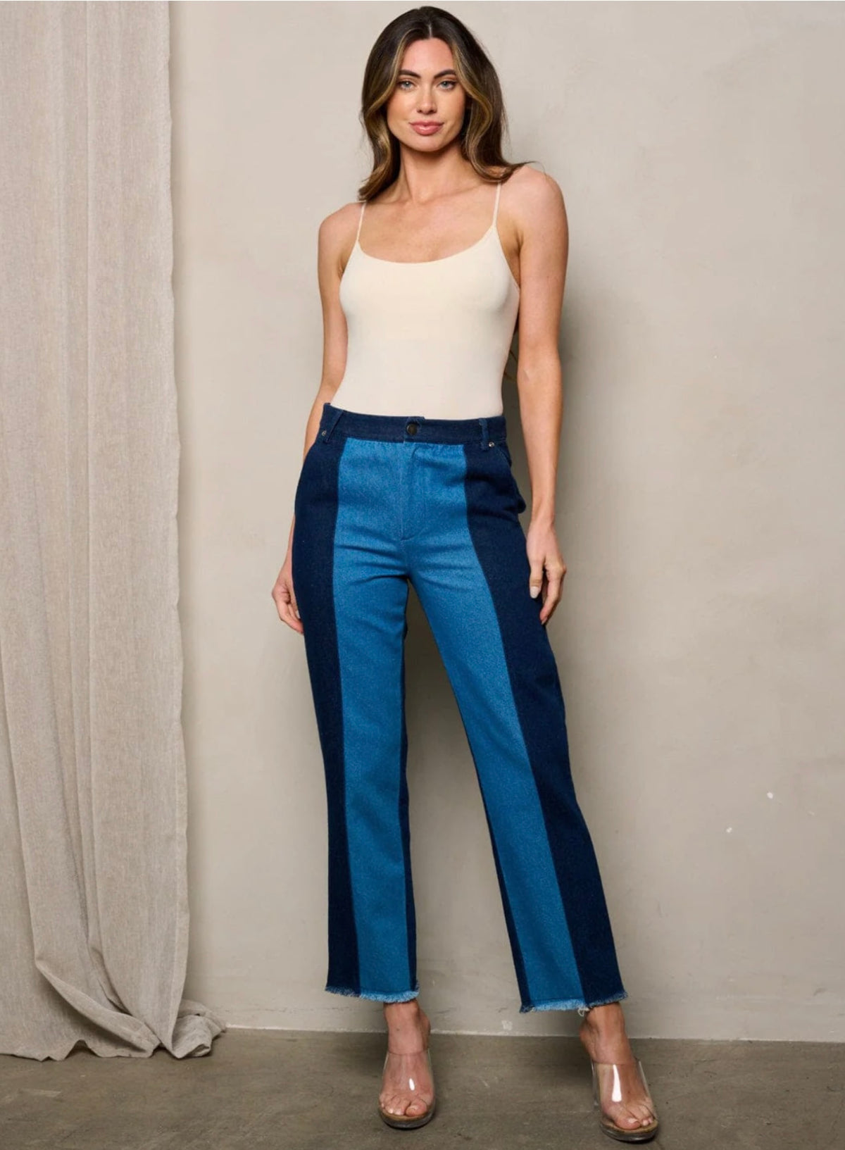 Mirage Jeans: Two-tone denim masterpiece, showcasing a blend of style and mystery for a fashion-forward statement.