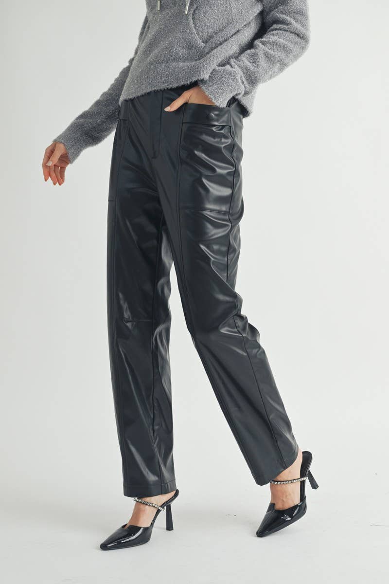 Blackberry Lane Faux Leather Straight-Leg Pants