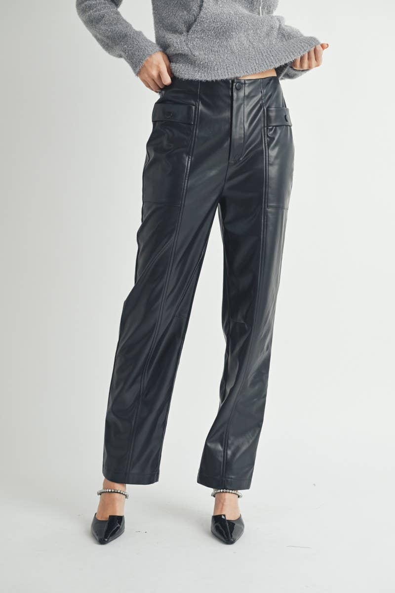 Blackberry Lane Faux Leather Straight-Leg Pants