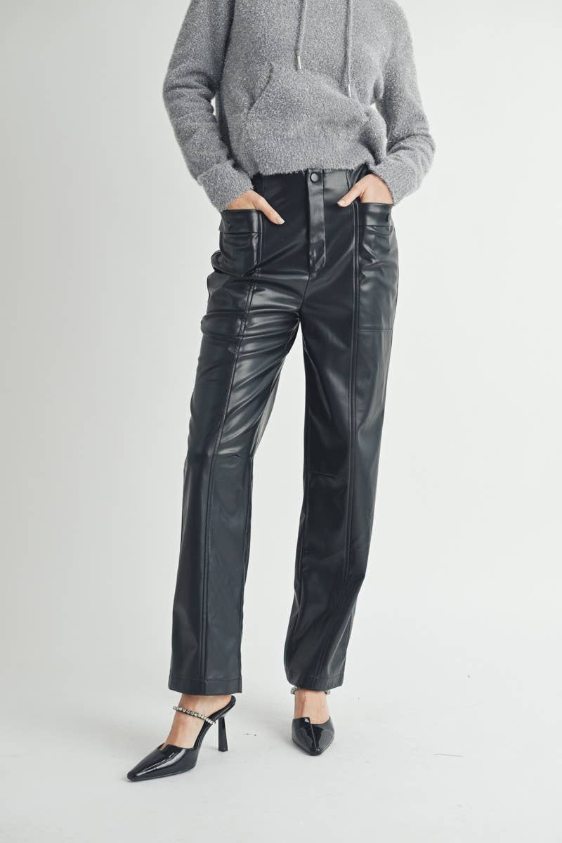 Blackberry Lane Faux Leather Straight-Leg Pants