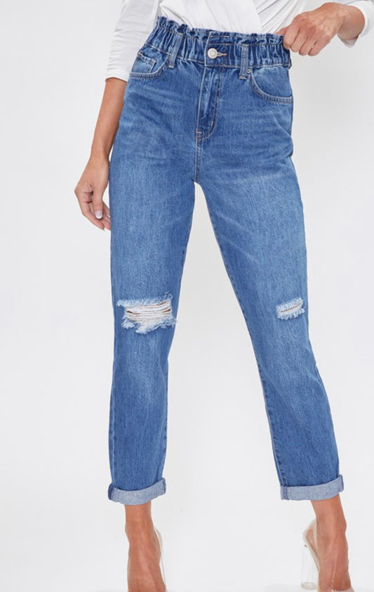 high waisted paperbag ripped jeans
